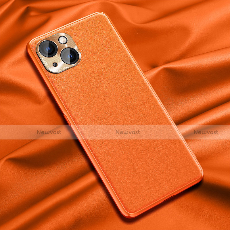 Soft Luxury Leather Snap On Case Cover A01 for Apple iPhone 15 Orange