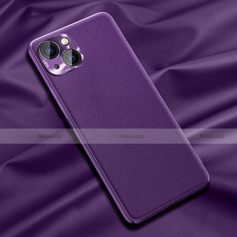 Soft Luxury Leather Snap On Case Cover A01 for Apple iPhone 15 Purple