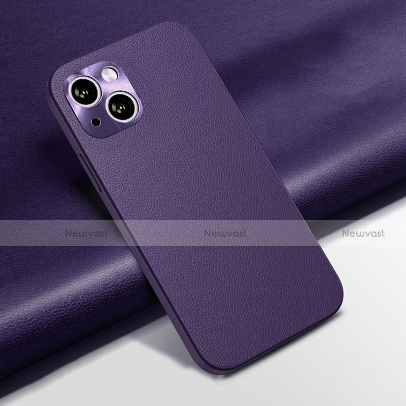 Soft Luxury Leather Snap On Case Cover A02 for Apple iPhone 13 Mini Purple