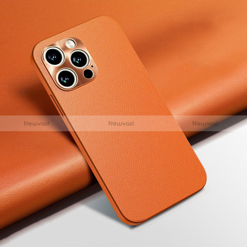 Soft Luxury Leather Snap On Case Cover A02 for Apple iPhone 14 Pro Max Orange