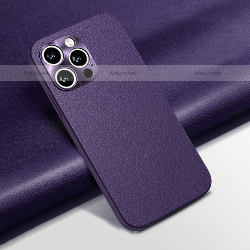 Soft Luxury Leather Snap On Case Cover A02 for Apple iPhone 15 Pro Max Purple