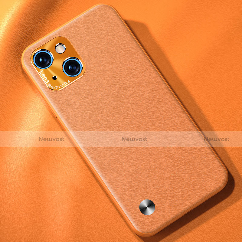 Soft Luxury Leather Snap On Case Cover A05 for Apple iPhone 15 Orange