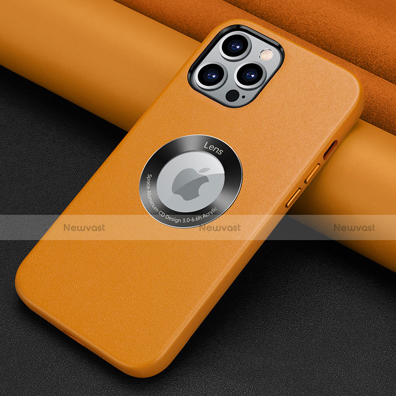 Soft Luxury Leather Snap On Case Cover A08 for Apple iPhone 13 Pro Max Orange