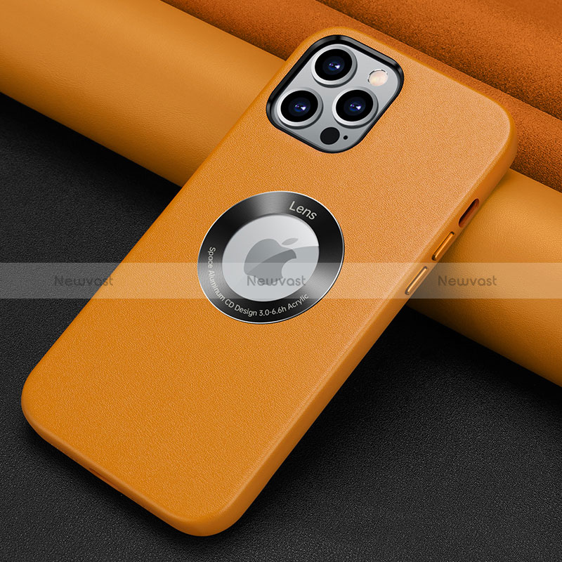 Soft Luxury Leather Snap On Case Cover A08 for Apple iPhone 14 Pro Orange