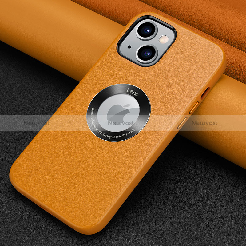 Soft Luxury Leather Snap On Case Cover A08 for Apple iPhone 15 Orange