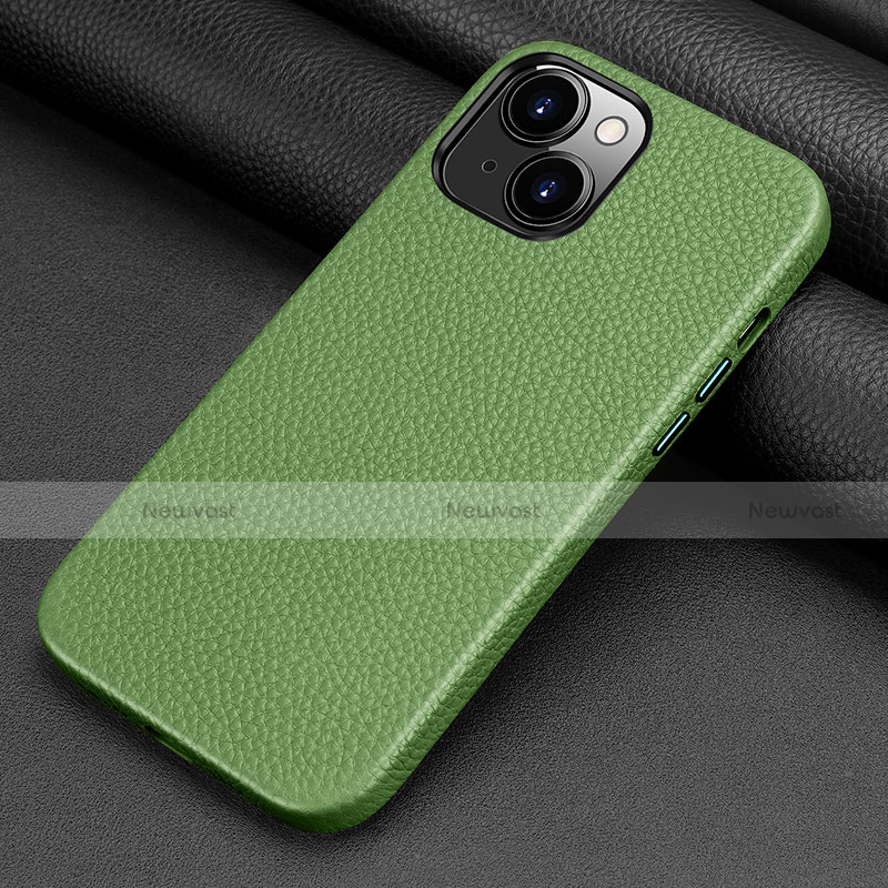 Soft Luxury Leather Snap On Case Cover A09 for Apple iPhone 14 Green