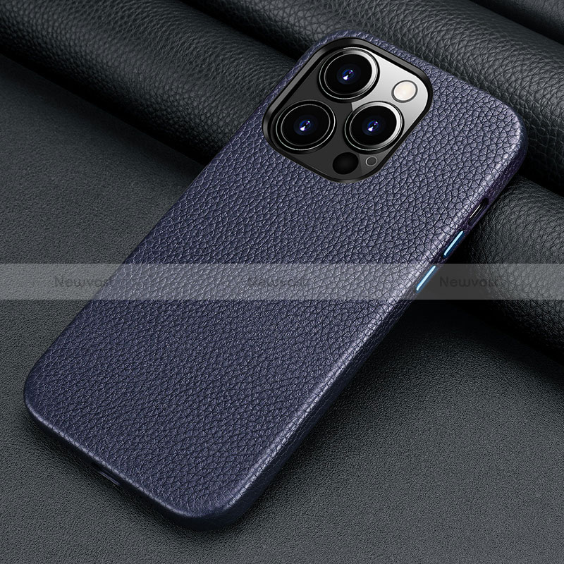 Soft Luxury Leather Snap On Case Cover A09 for Apple iPhone 14 Pro Blue