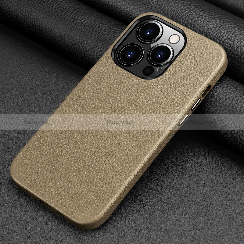 Soft Luxury Leather Snap On Case Cover A09 for Apple iPhone 14 Pro Gray