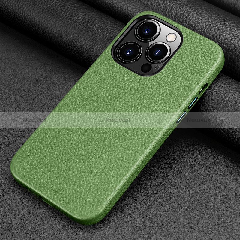 Soft Luxury Leather Snap On Case Cover A09 for Apple iPhone 14 Pro Green