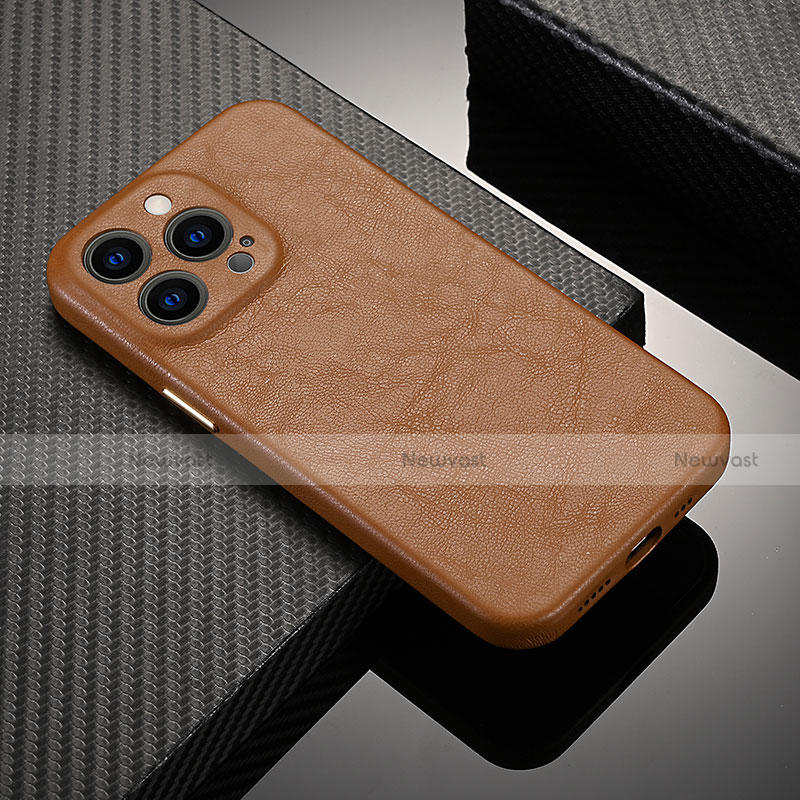 Soft Luxury Leather Snap On Case Cover A10 for Apple iPhone 13 Pro Max Brown