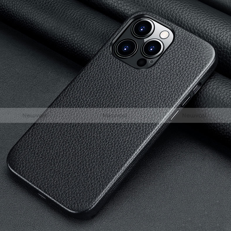 Soft Luxury Leather Snap On Case Cover A13 for Apple iPhone 14 Pro Black