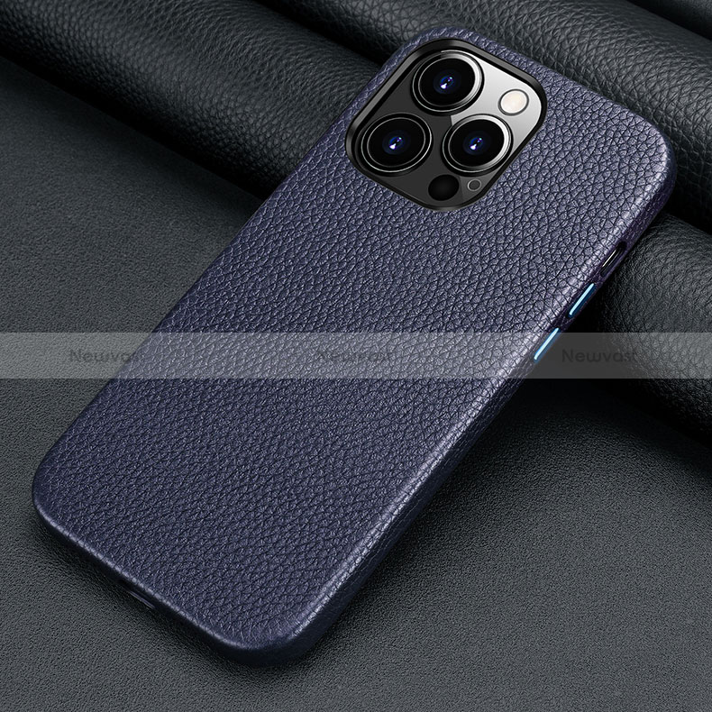 Soft Luxury Leather Snap On Case Cover A13 for Apple iPhone 14 Pro Max Blue