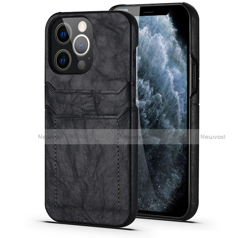 Soft Luxury Leather Snap On Case Cover A14 for Apple iPhone 13 Pro Black