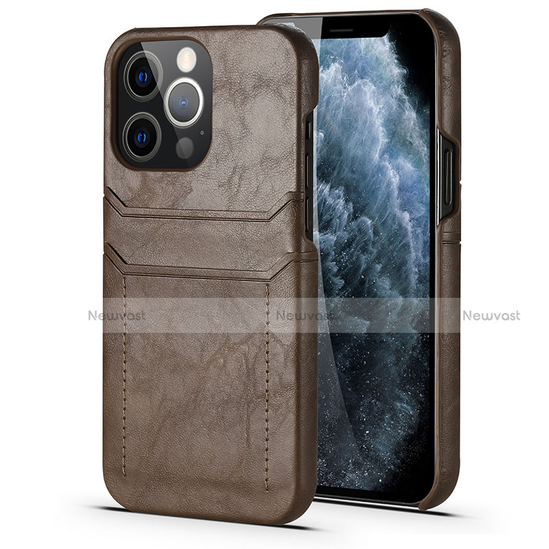 Soft Luxury Leather Snap On Case Cover A14 for Apple iPhone 13 Pro Brown