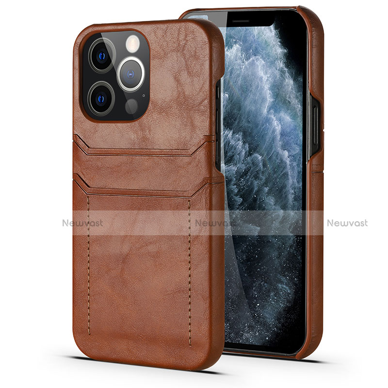 Soft Luxury Leather Snap On Case Cover A14 for Apple iPhone 13 Pro Light Brown