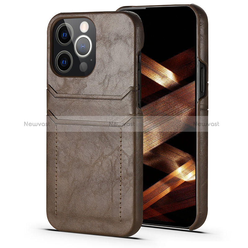 Soft Luxury Leather Snap On Case Cover A14 for Apple iPhone 14 Pro Brown