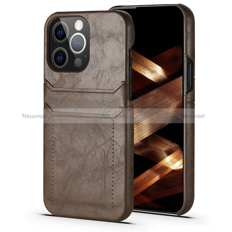 Soft Luxury Leather Snap On Case Cover A14 for Apple iPhone 14 Pro Max Brown