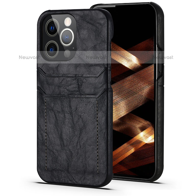 Soft Luxury Leather Snap On Case Cover A14 for Apple iPhone 15 Pro Max Black