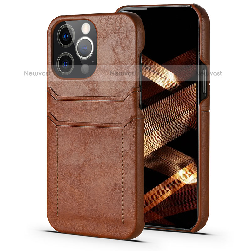 Soft Luxury Leather Snap On Case Cover A14 for Apple iPhone 15 Pro Max Light Brown