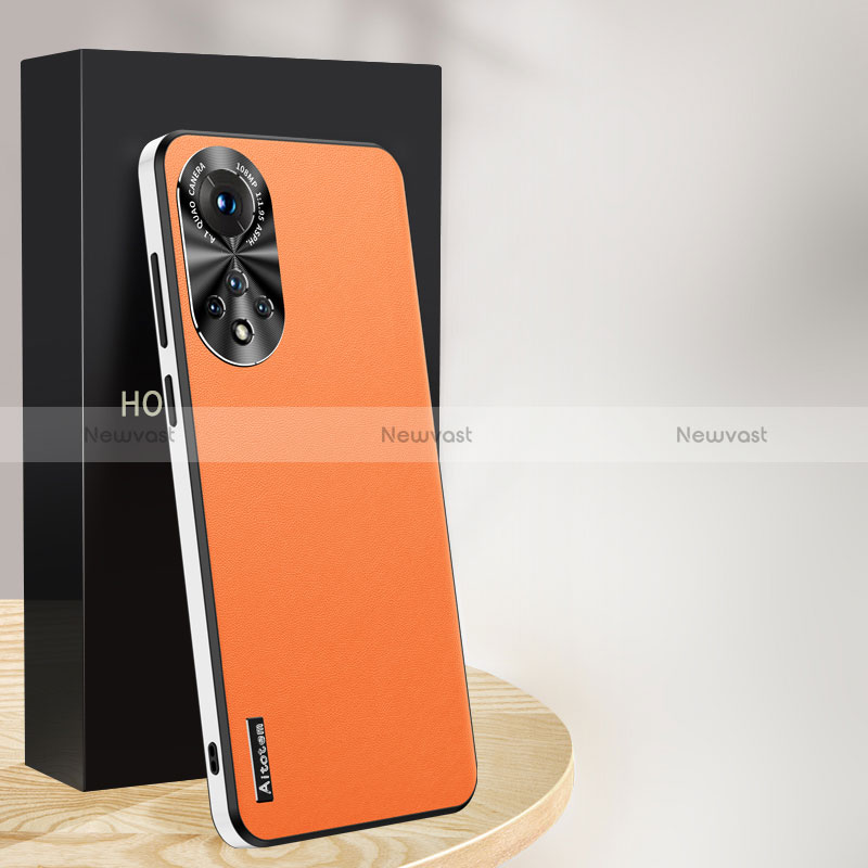 Soft Luxury Leather Snap On Case Cover AT1 for Huawei Honor 50 5G Orange