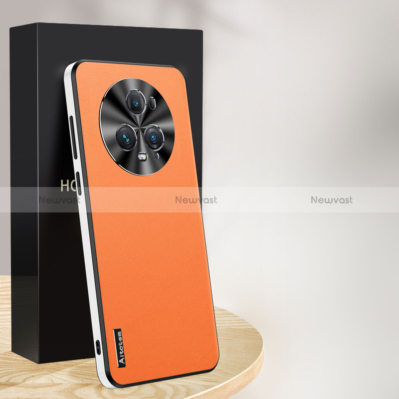 Soft Luxury Leather Snap On Case Cover AT1 for Huawei Honor Magic5 Pro 5G Orange