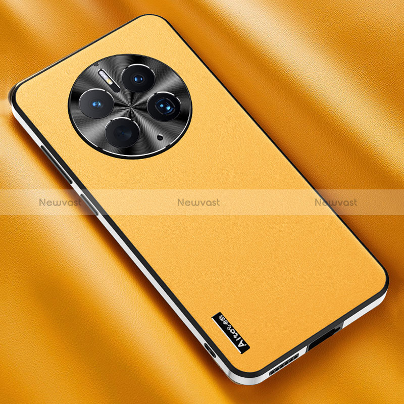 Soft Luxury Leather Snap On Case Cover AT1 for Huawei Mate 50 Yellow