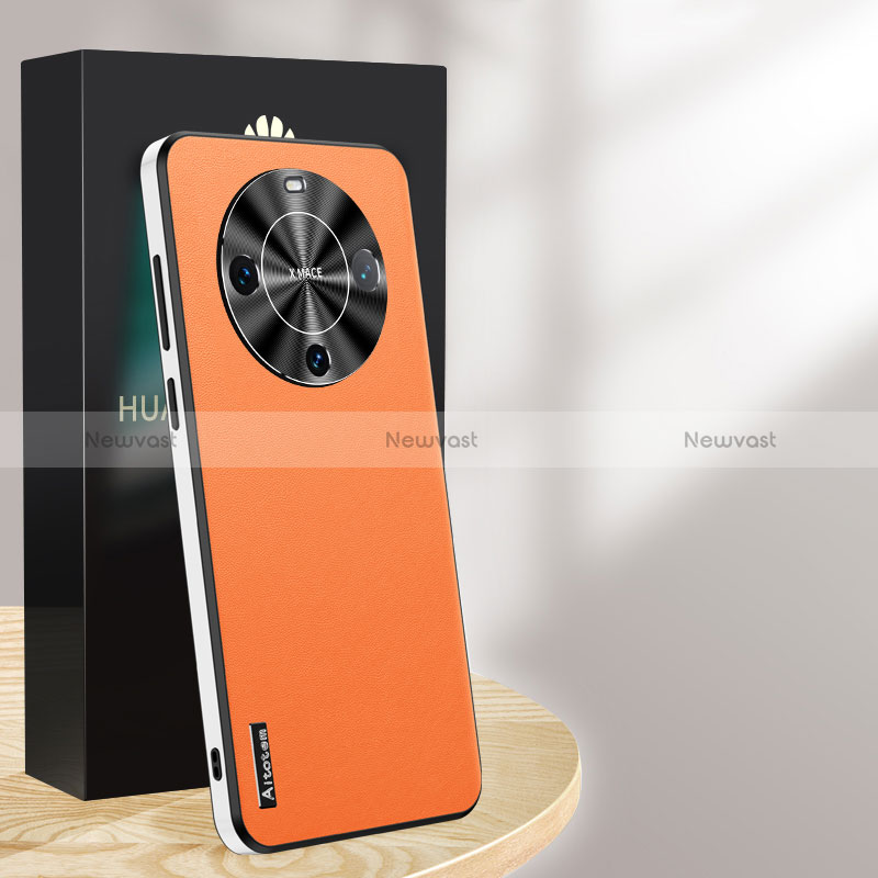 Soft Luxury Leather Snap On Case Cover AT1 for Huawei Mate 60 Pro Orange