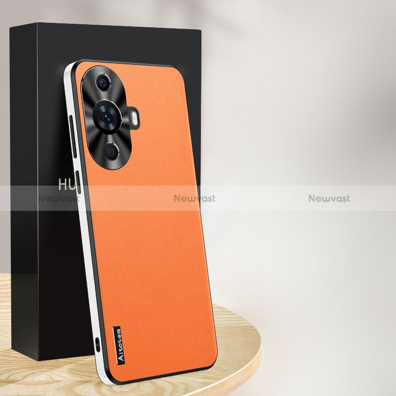 Soft Luxury Leather Snap On Case Cover AT1 for Huawei Nova 11 Orange