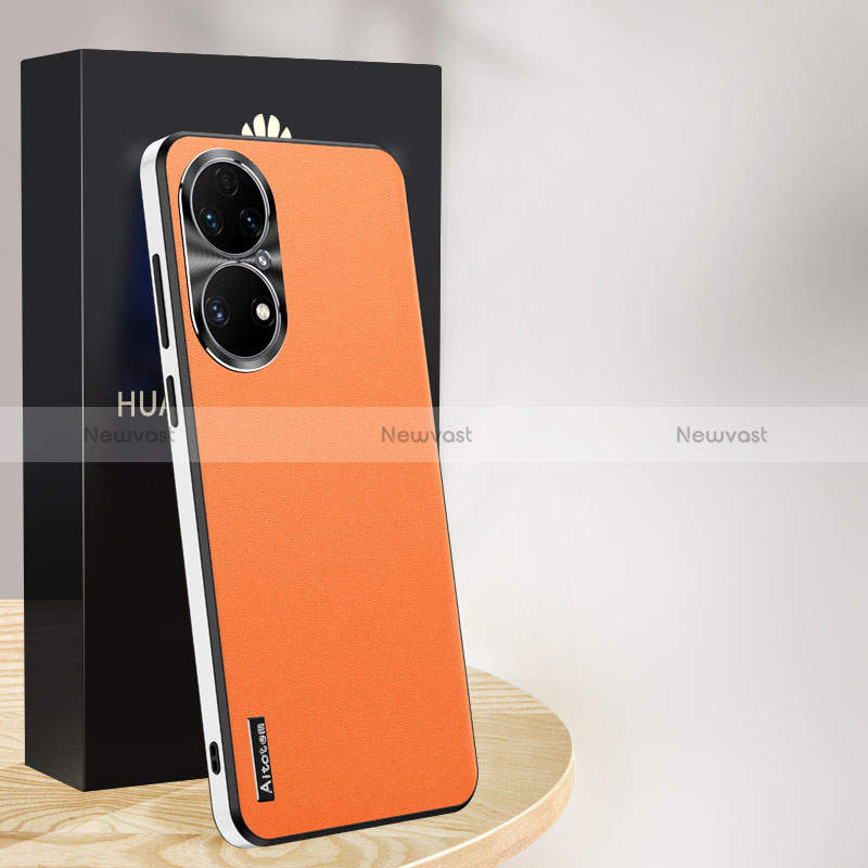 Soft Luxury Leather Snap On Case Cover AT1 for Huawei P50 Orange