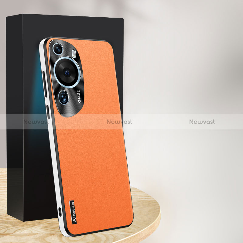 Soft Luxury Leather Snap On Case Cover AT1 for Huawei P60 Art Orange