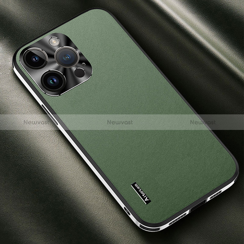 Soft Luxury Leather Snap On Case Cover AT2 for Apple iPhone 13 Pro Green