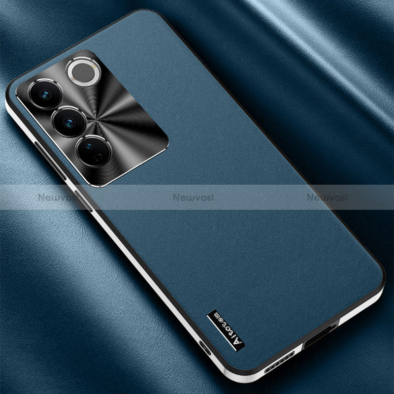 Soft Luxury Leather Snap On Case Cover AT2 for Vivo V27 Pro 5G Blue