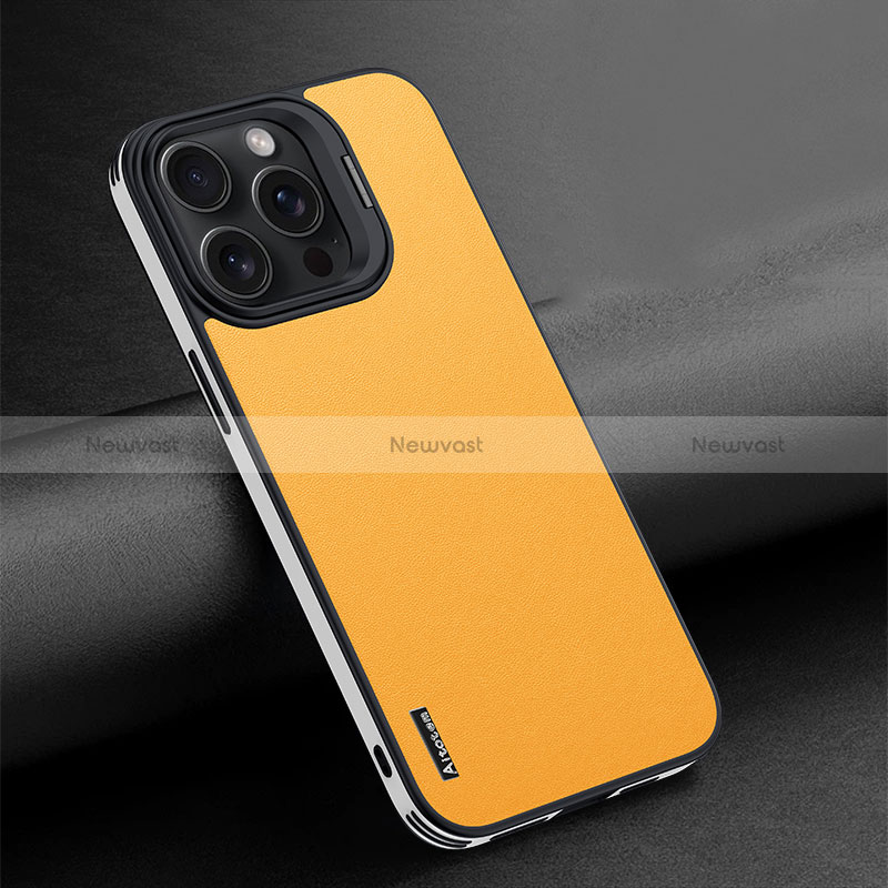 Soft Luxury Leather Snap On Case Cover AT4 for Apple iPhone 14 Pro Max Yellow