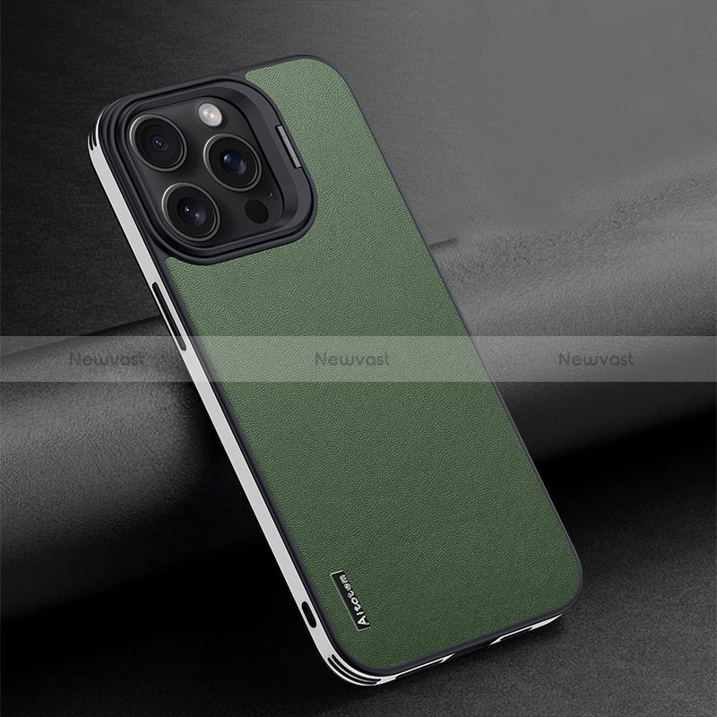 Soft Luxury Leather Snap On Case Cover AT4 for Apple iPhone 15 Pro Green