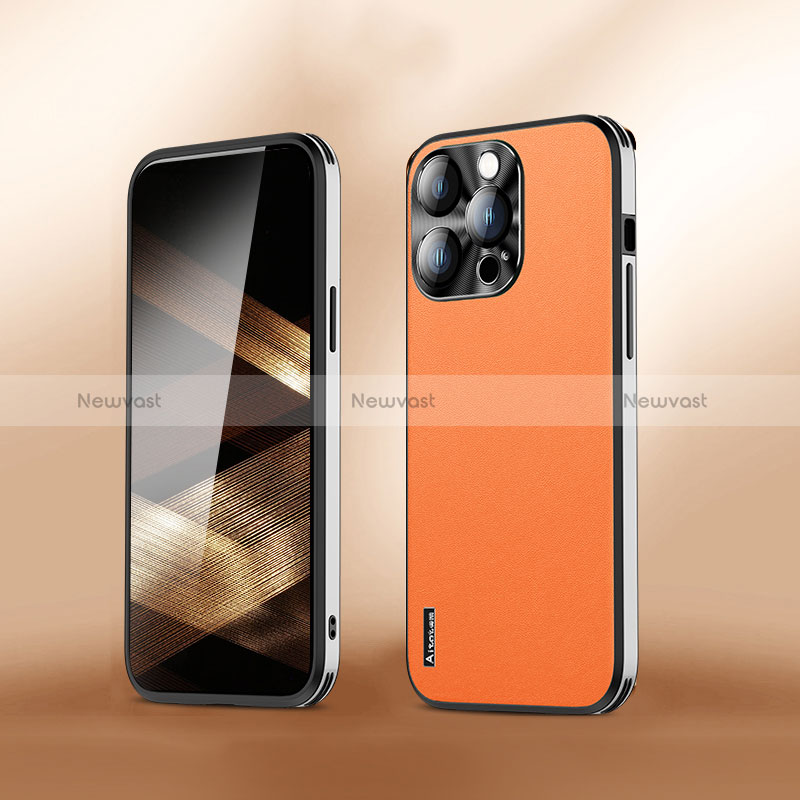 Soft Luxury Leather Snap On Case Cover AT6 for Apple iPhone 13 Pro Orange