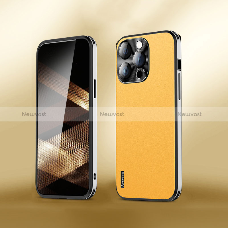 Soft Luxury Leather Snap On Case Cover AT6 for Apple iPhone 13 Pro Yellow