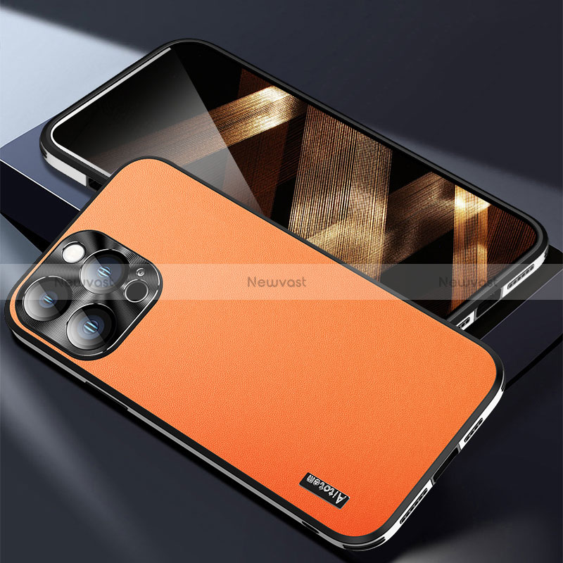 Soft Luxury Leather Snap On Case Cover AT7 for Apple iPhone 16 Pro Orange