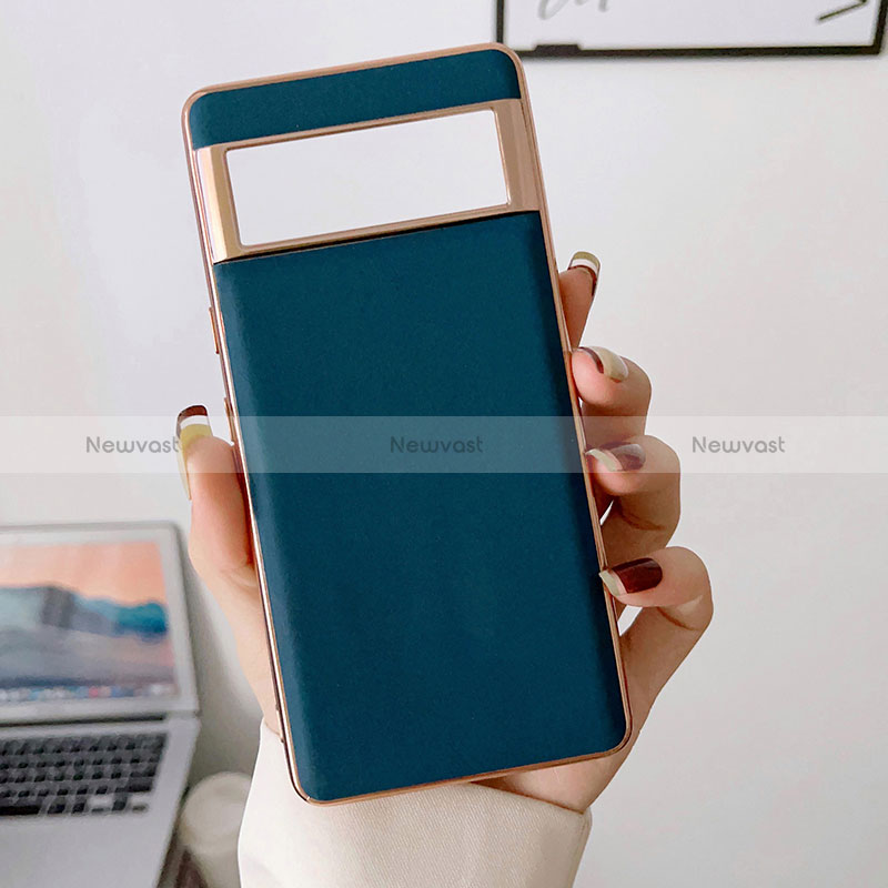 Soft Luxury Leather Snap On Case Cover B01H for Google Pixel 6 Pro 5G Blue