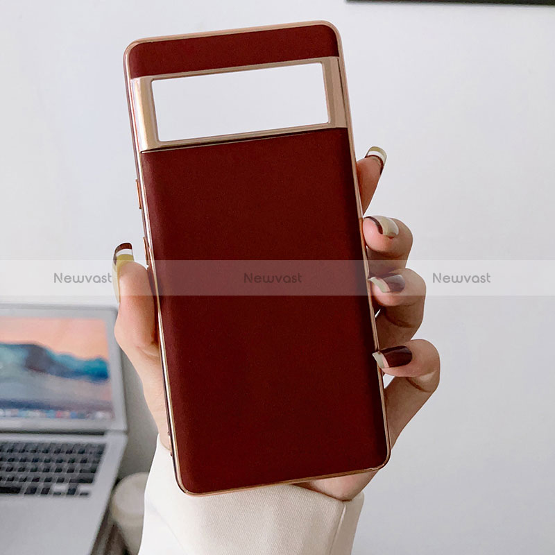 Soft Luxury Leather Snap On Case Cover B01H for Google Pixel 6 Pro 5G Red