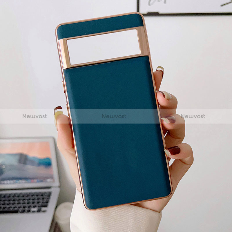 Soft Luxury Leather Snap On Case Cover B01H for Google Pixel 6a 5G Blue