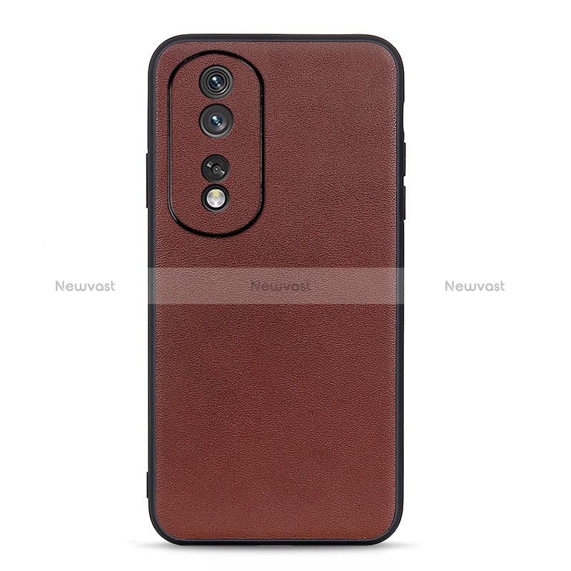 Soft Luxury Leather Snap On Case Cover B01H for Huawei Honor 80 5G Brown