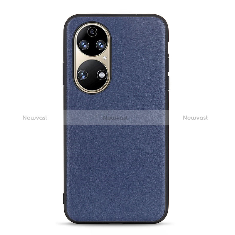 Soft Luxury Leather Snap On Case Cover B01H for Huawei P50 Blue