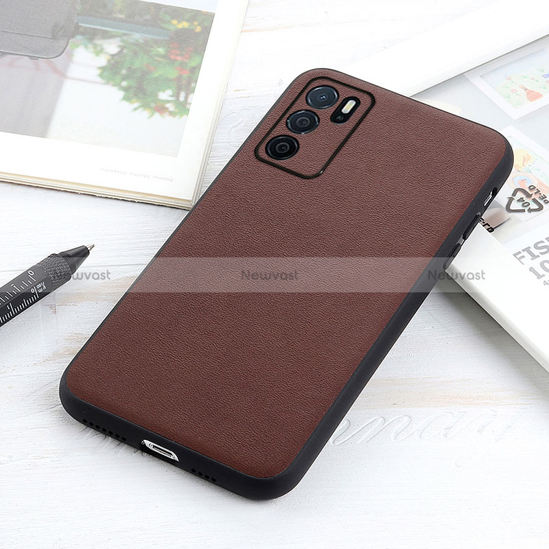 Soft Luxury Leather Snap On Case Cover B01H for Oppo A16s Brown