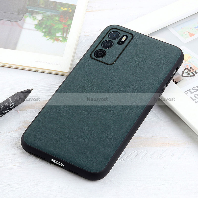 Soft Luxury Leather Snap On Case Cover B01H for Oppo A16s Green