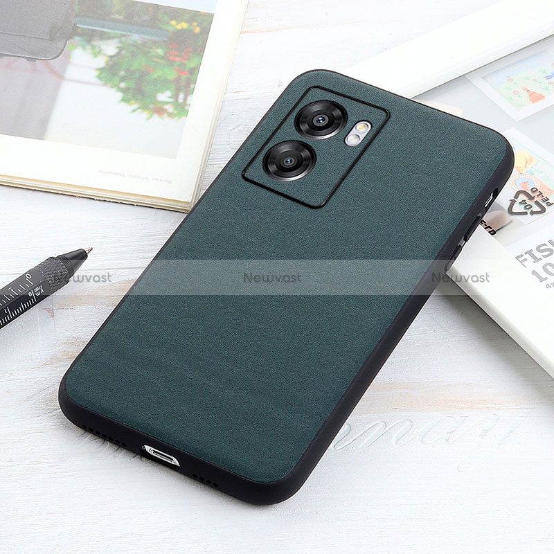 Soft Luxury Leather Snap On Case Cover B01H for Oppo A57 5G Green