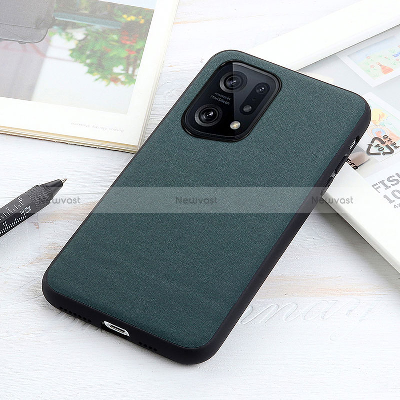 Soft Luxury Leather Snap On Case Cover B01H for Oppo Find X5 5G Green