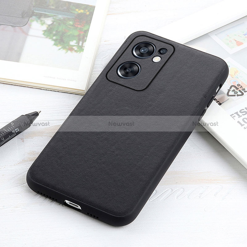 Soft Luxury Leather Snap On Case Cover B01H for Oppo Reno7 SE 5G Black