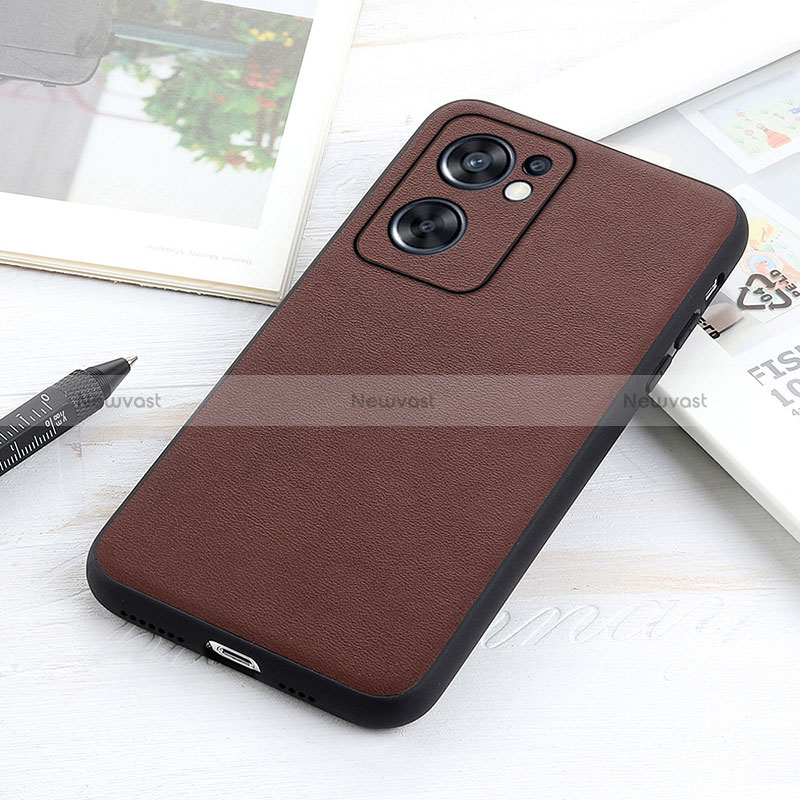 Soft Luxury Leather Snap On Case Cover B01H for Oppo Reno7 SE 5G Brown