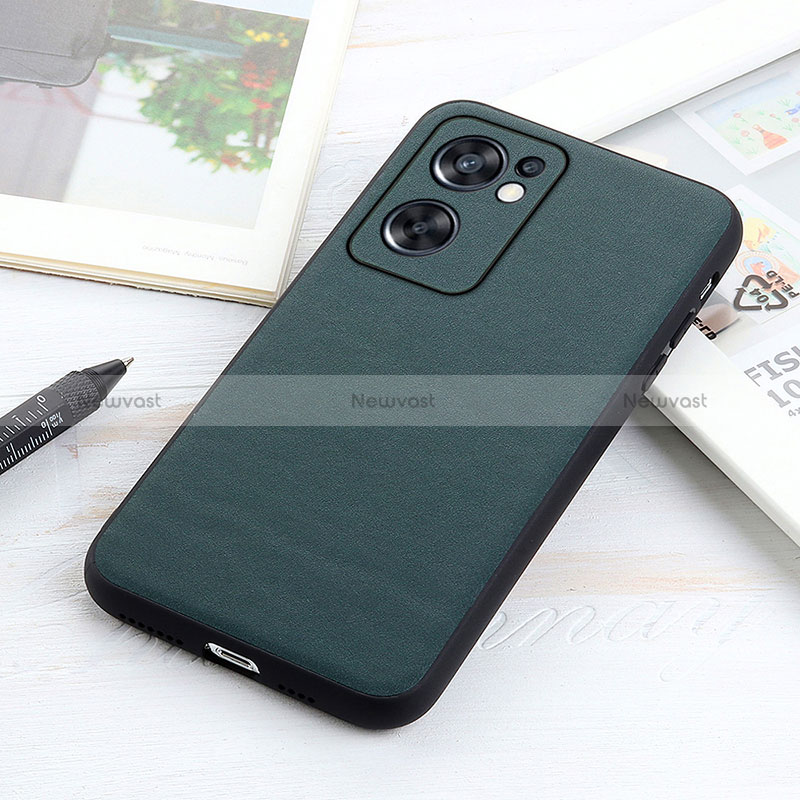 Soft Luxury Leather Snap On Case Cover B01H for Oppo Reno7 SE 5G Green