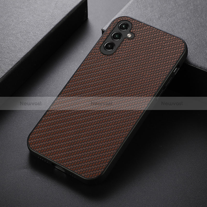 Soft Luxury Leather Snap On Case Cover B01H for Samsung Galaxy A14 4G Brown